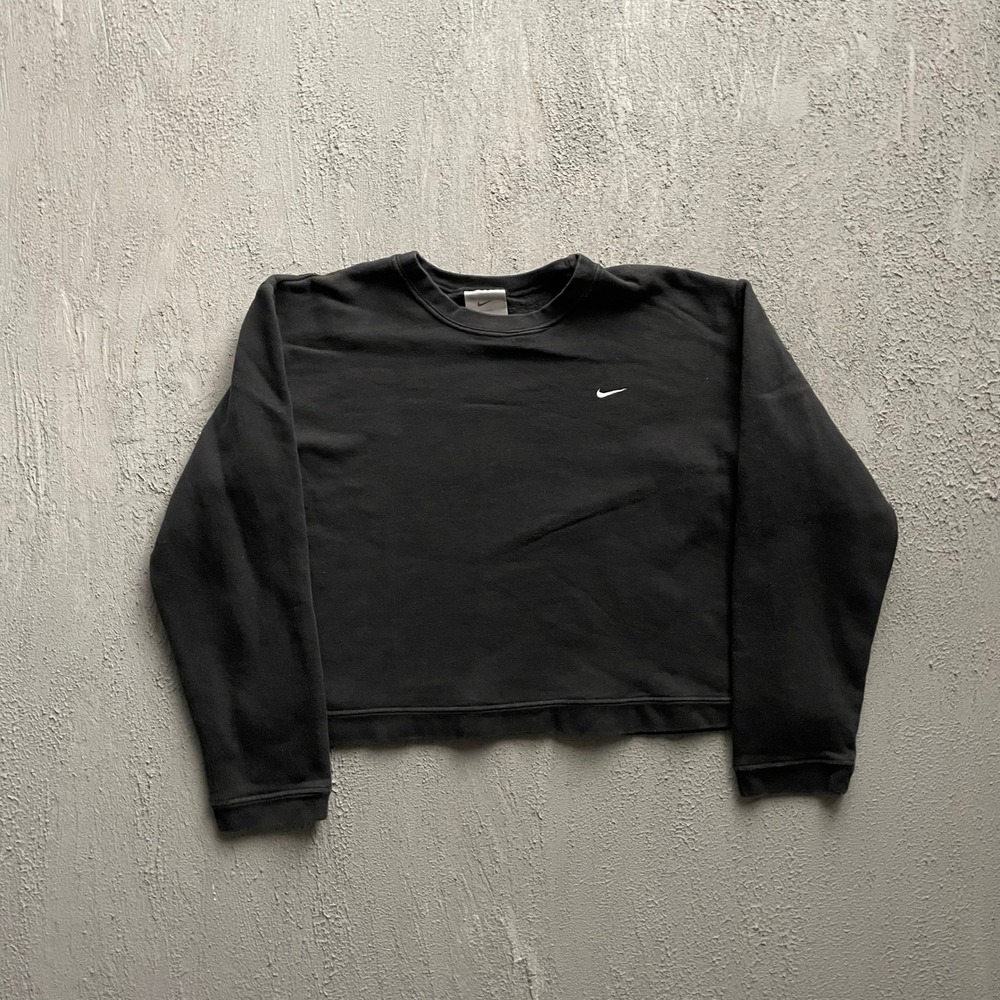 Vintage Nike Embroidered Swoosh Cropped Sweatshirt Womens Medium Black 90s Nike
